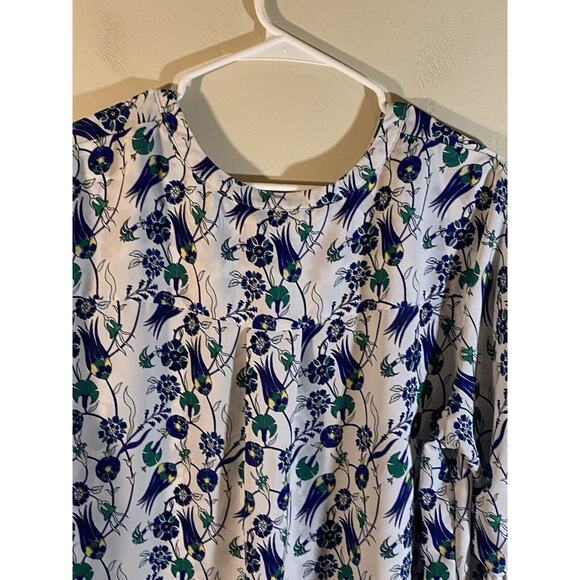 Liz Claiborne Career Floral Lightweight Split Neck Ruffle Cuffs Tunic Top XL - Picture 6 of 10
